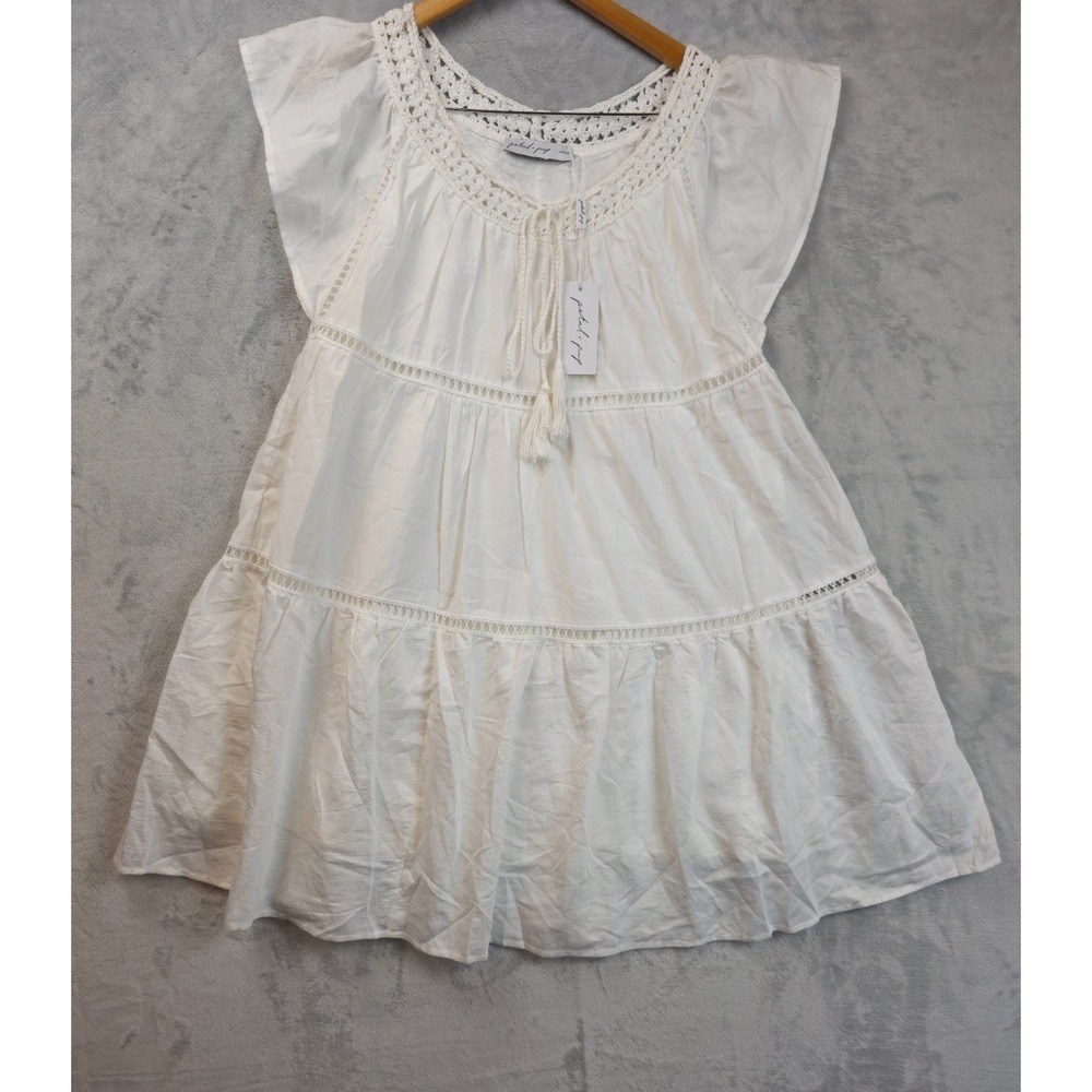 Petal and Pup White Women's Medium Lined Knee Length Dress White Crochet Tassle